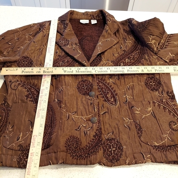 Chico's Womens Size 3 Brown Paisley Embroidered Jacket Blazer Coat Two Pockets - Picture 9 of 14